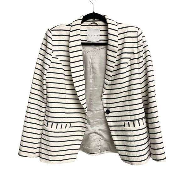 Jigsaw Jackets & Blazers - (SOLD) JIGSAW KEW 159 Striped Button Front Blazer Jacket Cram Ivory Navy Blue 8
